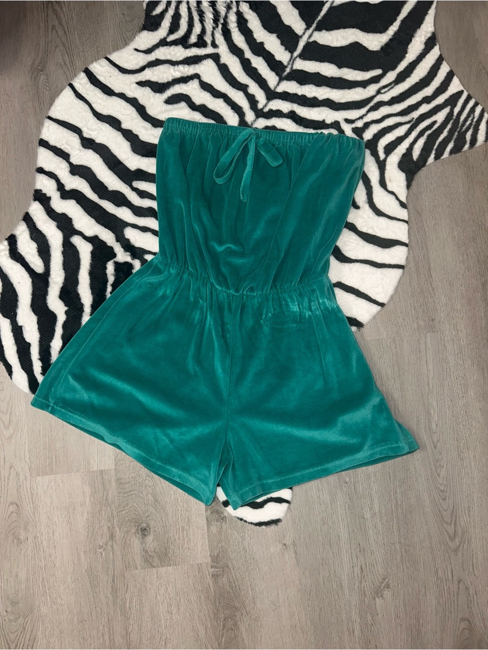 Teal Velvet Strapless Romper